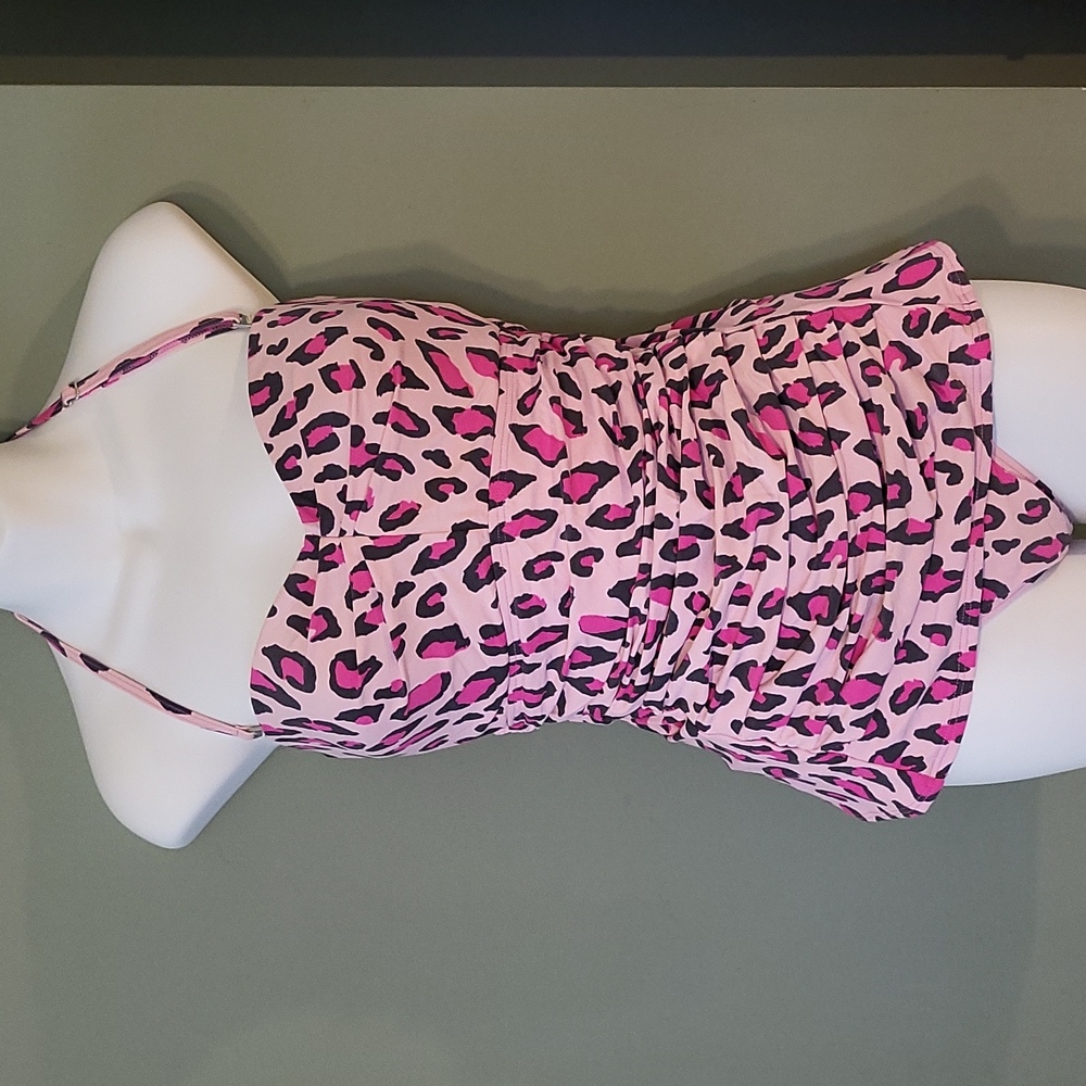 DKNY pink leopard tankini runched top and Bottoms - Picture 1 of 16